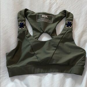 SoulCycle Green Sports Bra with Racerback and Moisture-Wicking Fabric